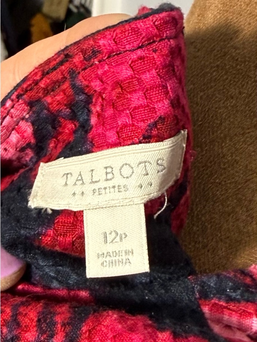 Talbots 12P Red Black Floral Sheath Dress Petite Textured Career Wedding Spring - Picture 8 of 9
